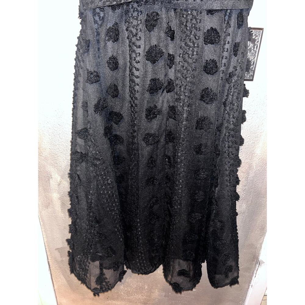 Baltic Born Darby Floral Dot Midi Dress Size Large Black Sheer Belted NWT A-Line - Picture 8 of 10